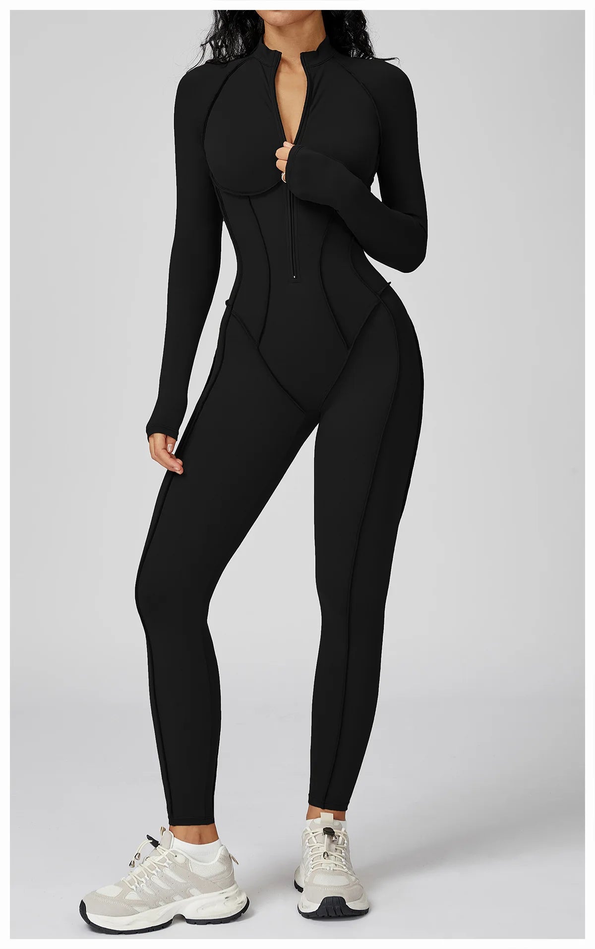 BodyFlow Combinaison Sport Femme – Design Sculptant, Col Montant Zippé, Performance & Élégance