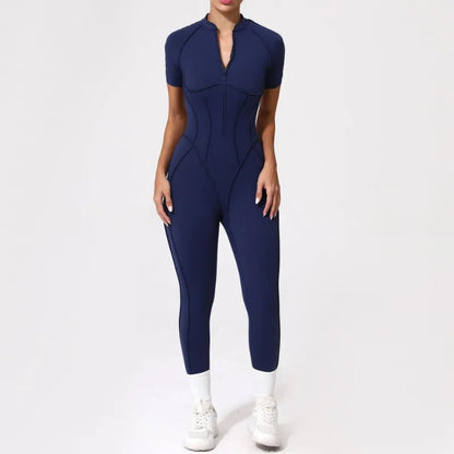 Women's One-Piece Tracksuit, Open Back &amp; Zip, Yoga and Fitness 