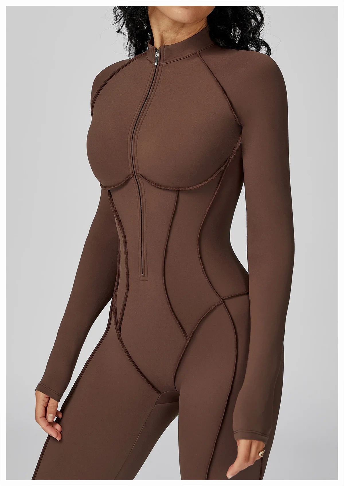 BodyFlow Combinaison Sport Femme – Design Sculptant, Col Montant Zippé, Performance & Élégance