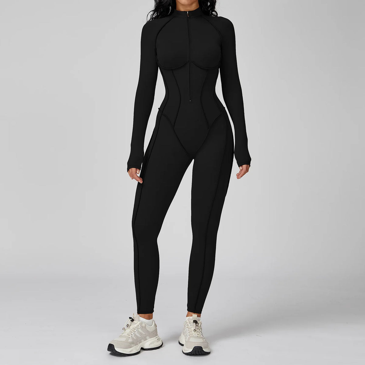 BodyFlow Combinaison Sport Femme – Design Sculptant, Col Montant Zippé, Performance & Élégance