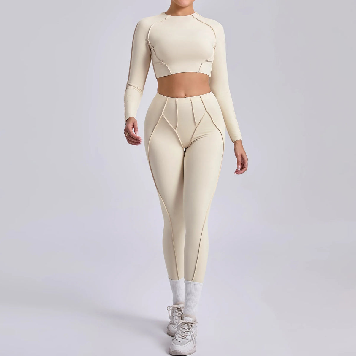 2-teiliges Yoga-Set für Damen, Push-up-Leggings und langärmeliger Sport-BH, Fitness und Training