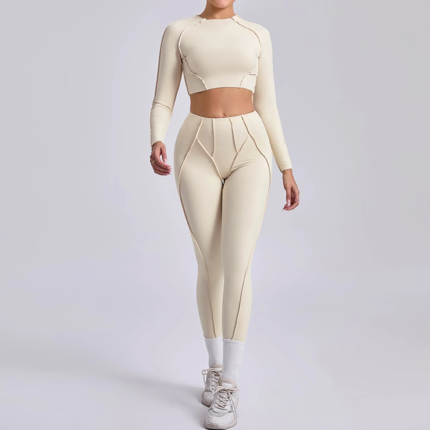2-teiliges Yoga-Set für Damen, Push-up-Leggings und langärmeliger Sport-BH, Fitness und Training