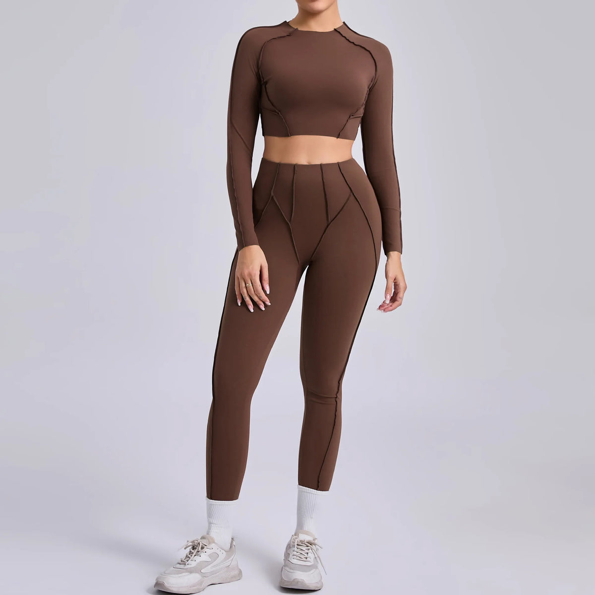 2-teiliges Yoga-Set für Damen, Push-up-Leggings und langärmeliger Sport-BH, Fitness und Training