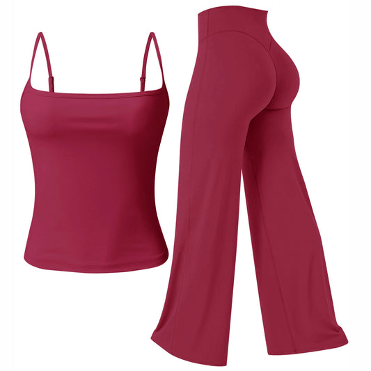 Ensemble Sport Femme 2 Pièces, Débardeur & Legging Taille Haute Sans Couture