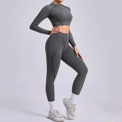 2-teiliges Yoga-Set für Damen, Push-up-Leggings und langärmeliger Sport-BH, Fitness und Training