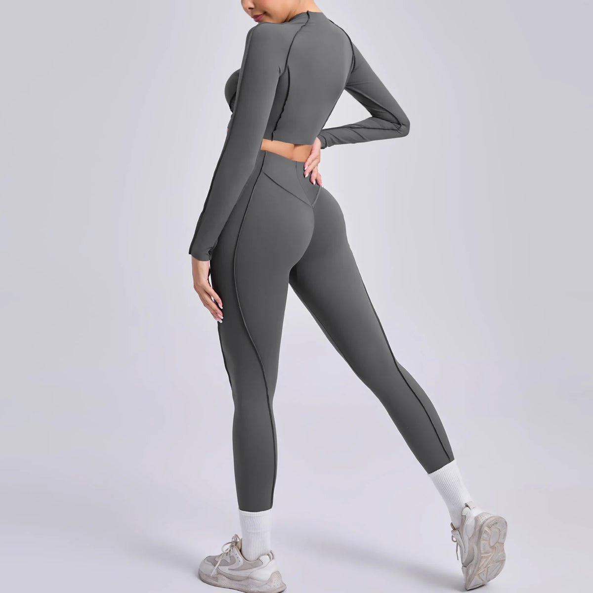 2-teiliges Yoga-Set für Damen, Push-up-Leggings und langärmeliger Sport-BH, Fitness und Training