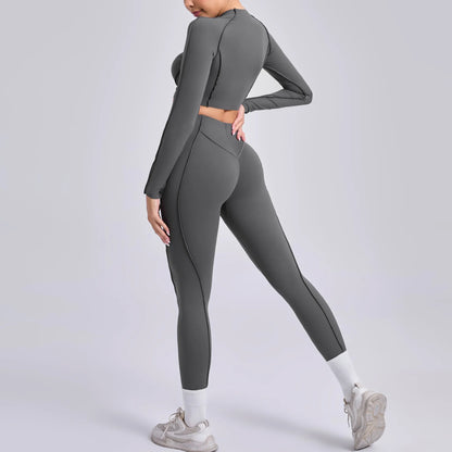 2-teiliges Yoga-Set für Damen, Push-up-Leggings und langärmeliger Sport-BH, Fitness und Training