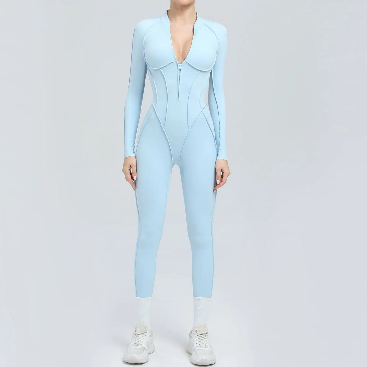 Women's One-Piece Tracksuit, Open Back & Zip, Yoga and Fitness 