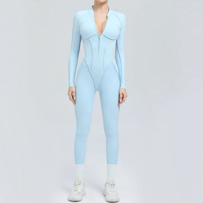 Women's One-Piece Tracksuit, Open Back &amp; Zip, Yoga and Fitness 