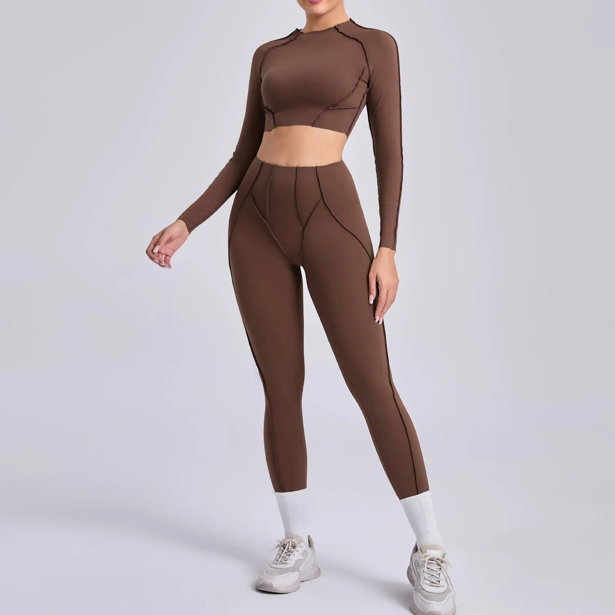 2-teiliges Yoga-Set für Damen, Push-up-Leggings und langärmeliger Sport-BH, Fitness und Training