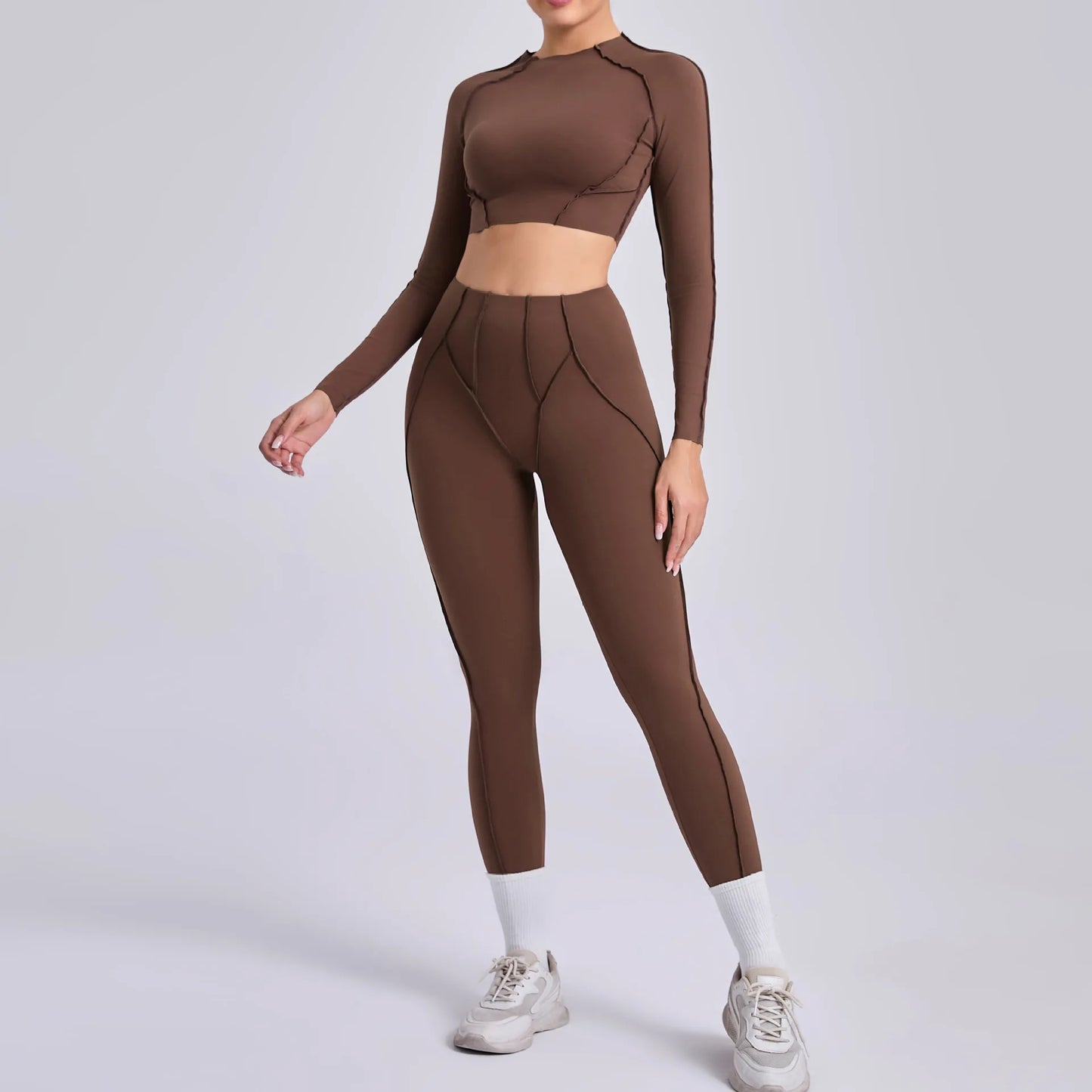2-teiliges Yoga-Set für Damen, Push-up-Leggings und langärmeliger Sport-BH, Fitness und Training