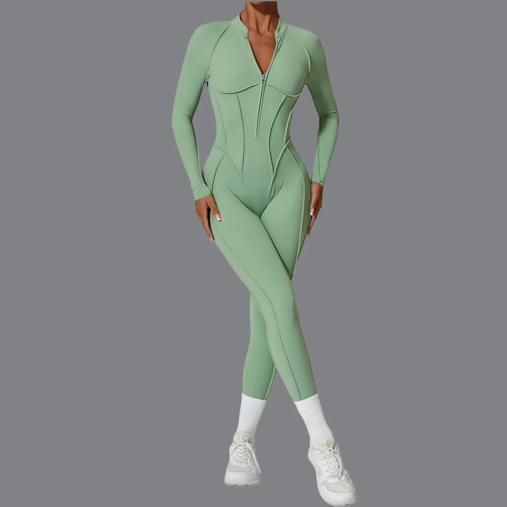 Women's One-Piece Tracksuit, Open Back &amp; Zip, Yoga and Fitness 