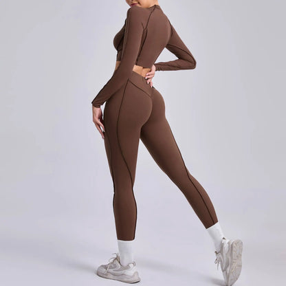2-teiliges Yoga-Set für Damen, Push-up-Leggings und langärmeliger Sport-BH, Fitness und Training