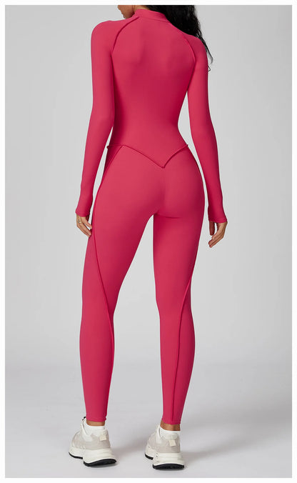 BodyFlow Combinaison Sport Femme – Design Sculptant, Col Montant Zippé, Performance & Élégance