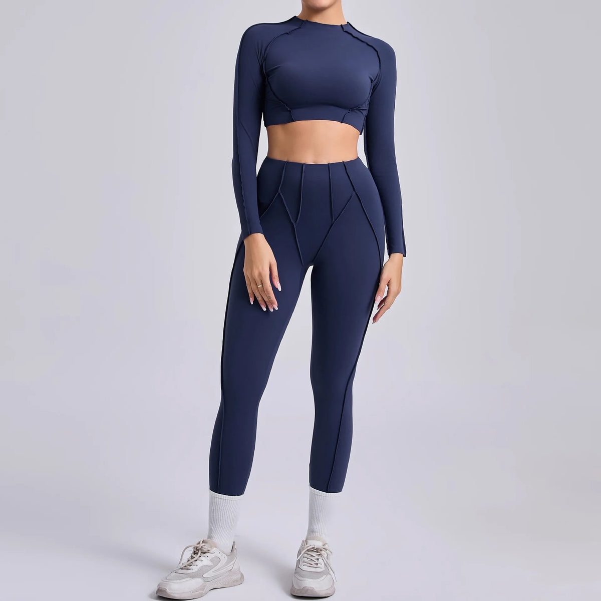 2-teiliges Yoga-Set für Damen, Push-up-Leggings und langärmeliger Sport-BH, Fitness und Training