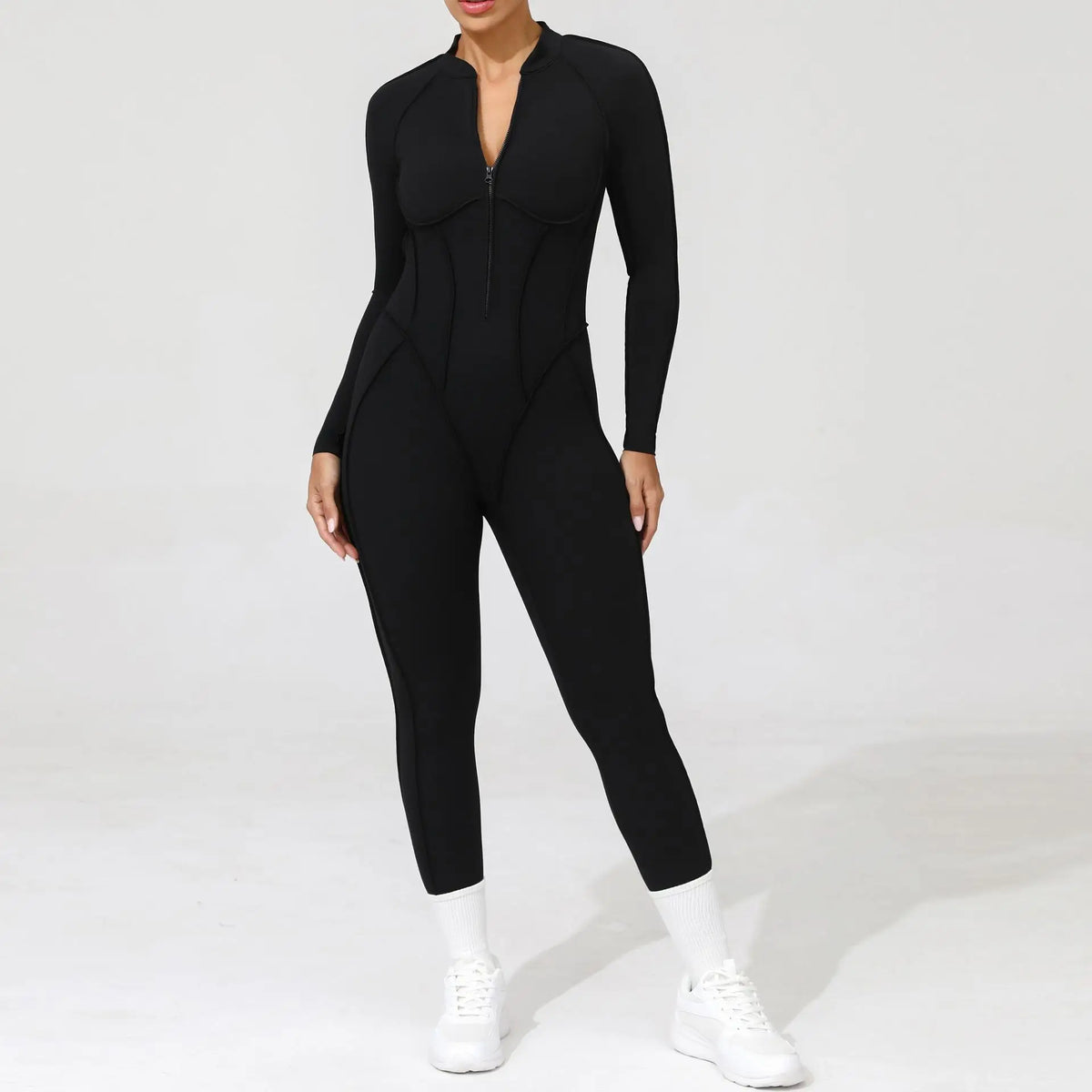Women's One-Piece Tracksuit, Open Back & Zip, Yoga and Fitness 
