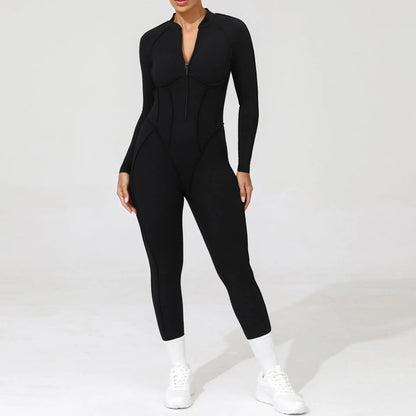 Women's One-Piece Tracksuit, Open Back &amp; Zip, Yoga and Fitness 