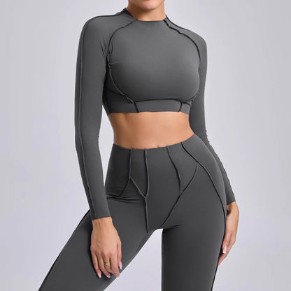 2-teiliges Yoga-Set für Damen, Push-up-Leggings und langärmeliger Sport-BH, Fitness und Training