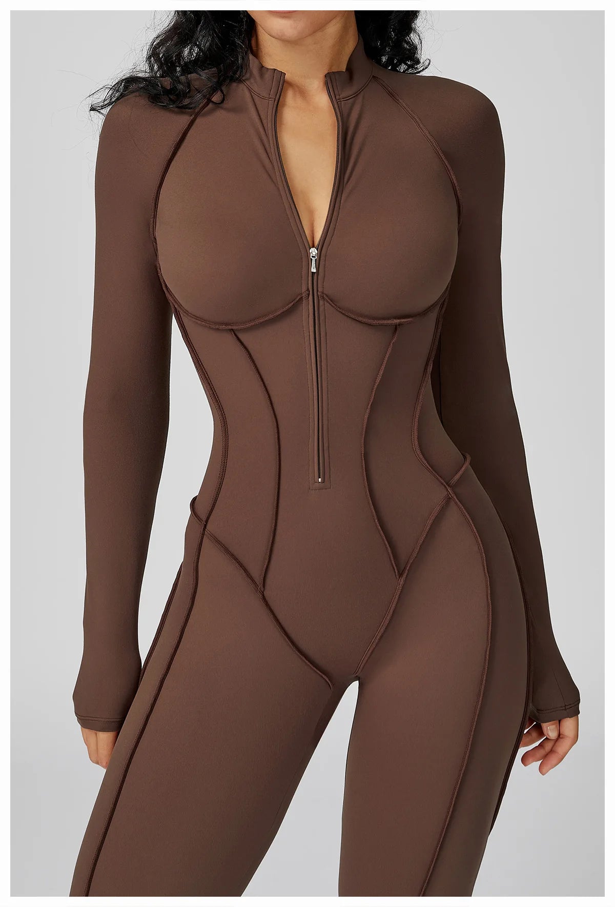 BodyFlow Combinaison Sport Femme – Design Sculptant, Col Montant Zippé, Performance & Élégance