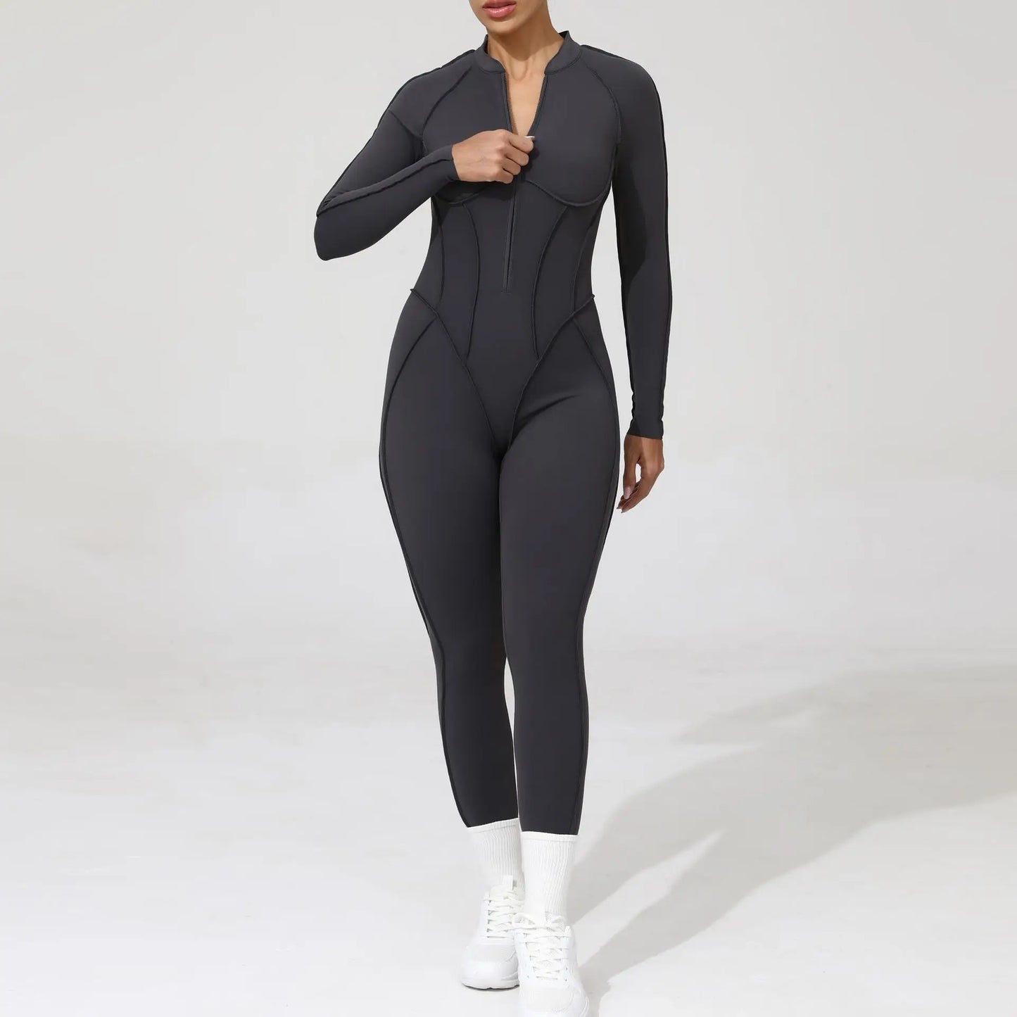 Women's One-Piece Tracksuit, Open Back &amp; Zip, Yoga and Fitness 
