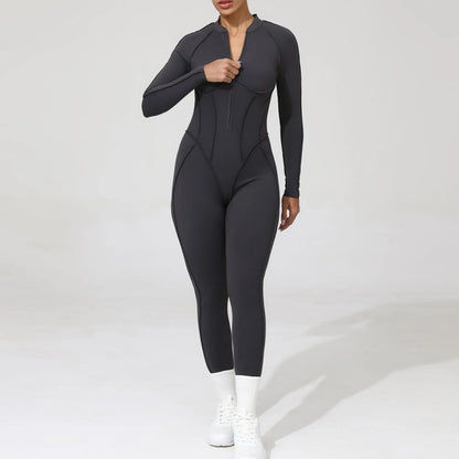 Women's One-Piece Tracksuit, Open Back &amp; Zip, Yoga and Fitness 