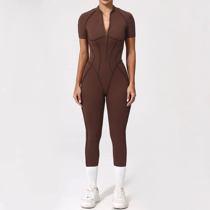 Women's One-Piece Tracksuit, Open Back &amp; Zip, Yoga and Fitness 