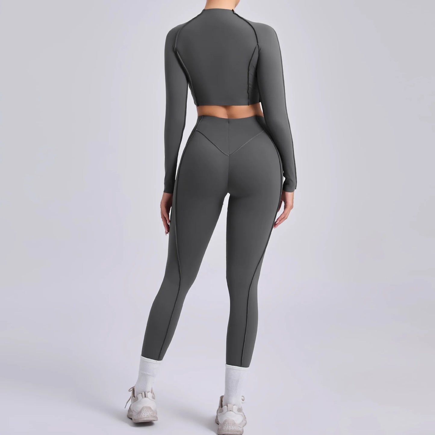 2-teiliges Yoga-Set für Damen, Push-up-Leggings und langärmeliger Sport-BH, Fitness und Training
