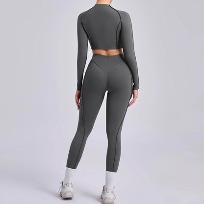 2-teiliges Yoga-Set für Damen, Push-up-Leggings und langärmeliger Sport-BH, Fitness und Training