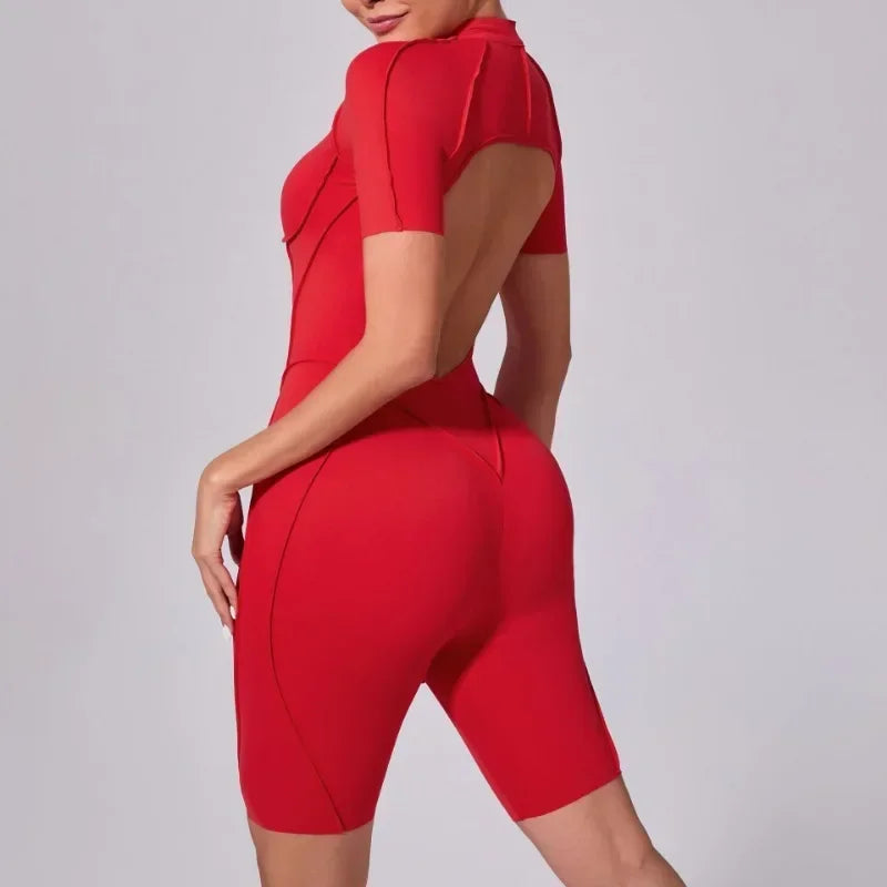Women's One-Piece Tracksuit, Open Back &amp; Zip, Yoga and Fitness 