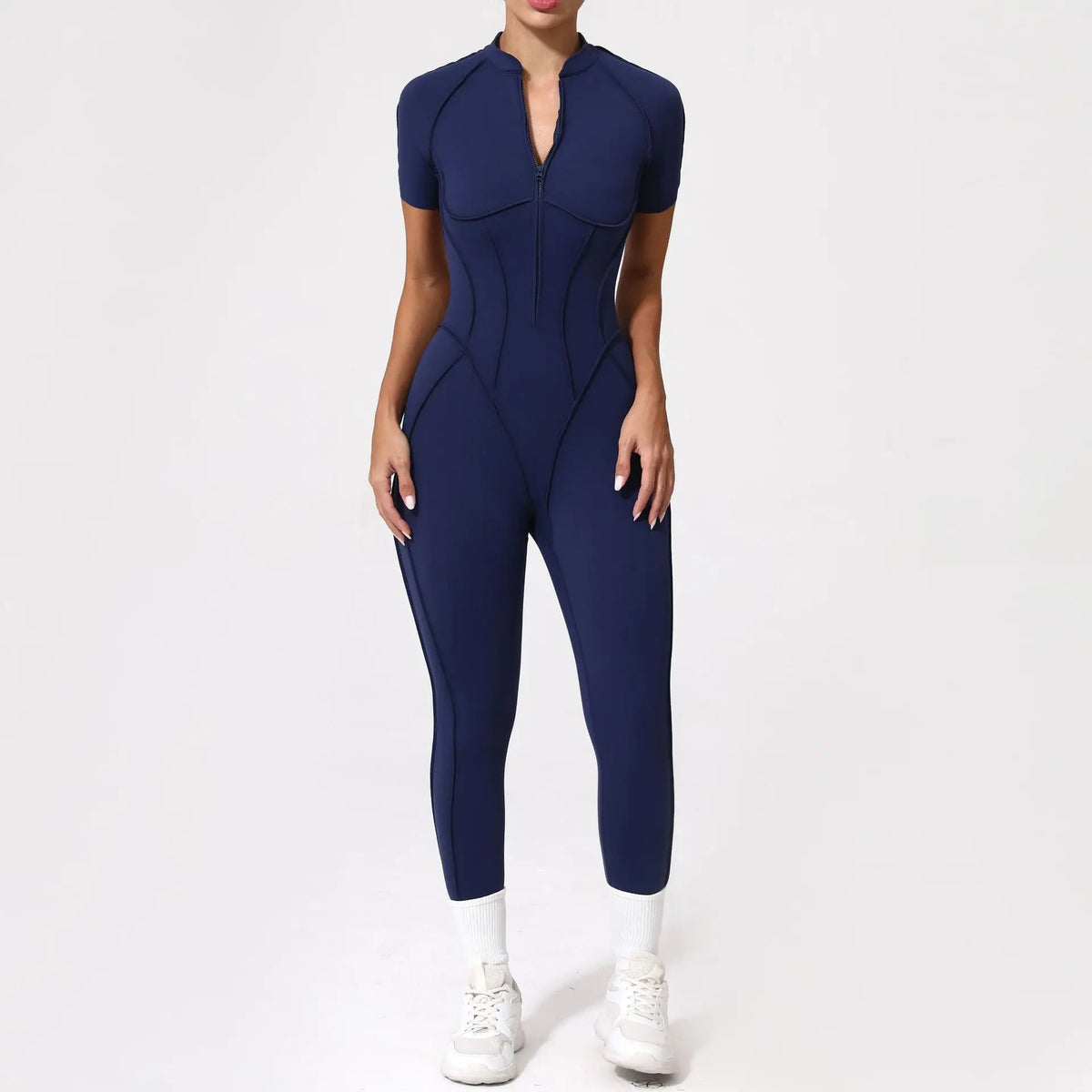 Women's One-Piece Tracksuit, Open Back & Zip, Yoga and Fitness 