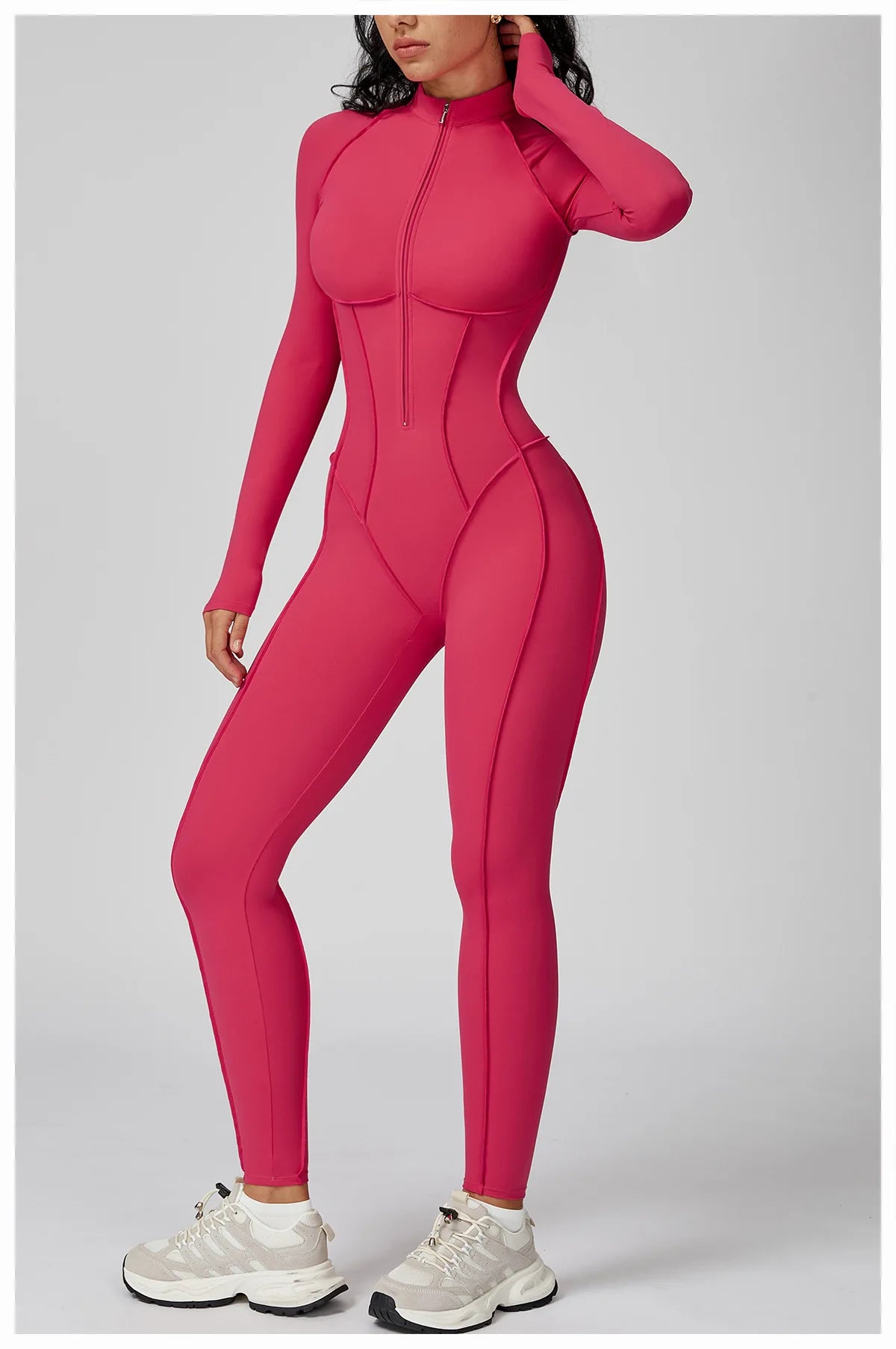 BodyFlow Combinaison Sport Femme – Design Sculptant, Col Montant Zippé, Performance & Élégance
