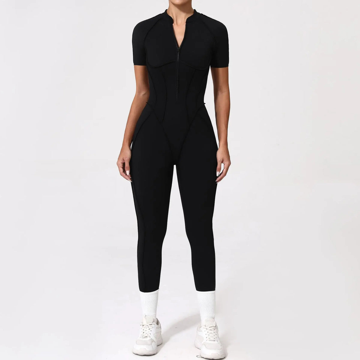 Women's One-Piece Tracksuit, Open Back & Zip, Yoga and Fitness 