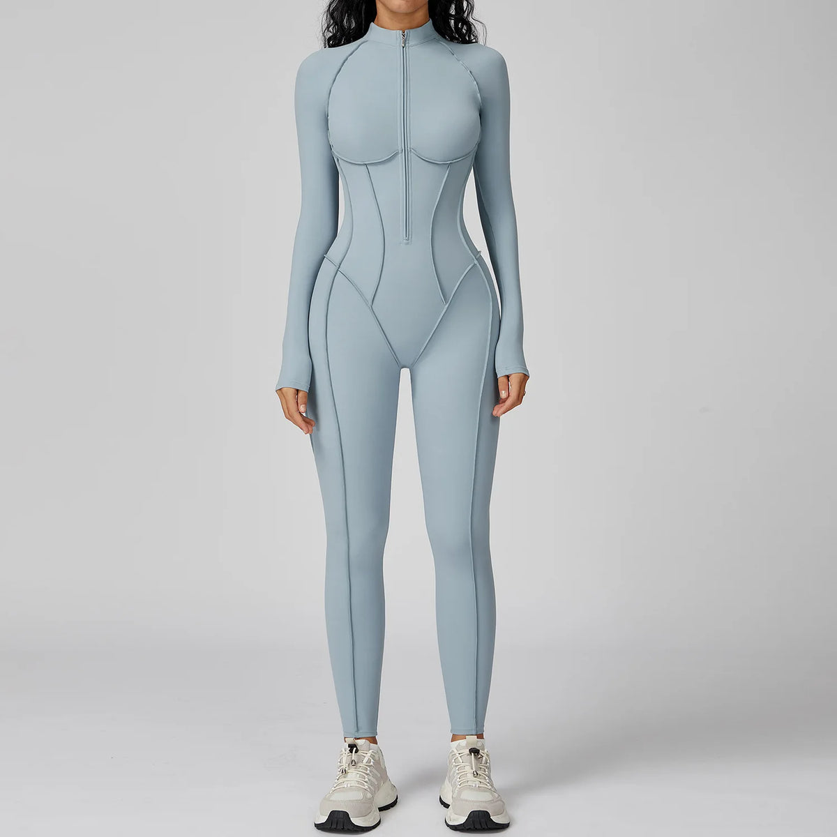 BodyFlow Combinaison Sport Femme – Design Sculptant, Col Montant Zippé, Performance & Élégance