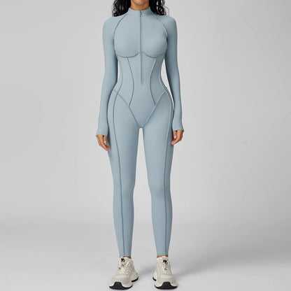 BodyFlow Combinaison Sport Femme – Design Sculptant, Col Montant Zippé, Performance & Élégance