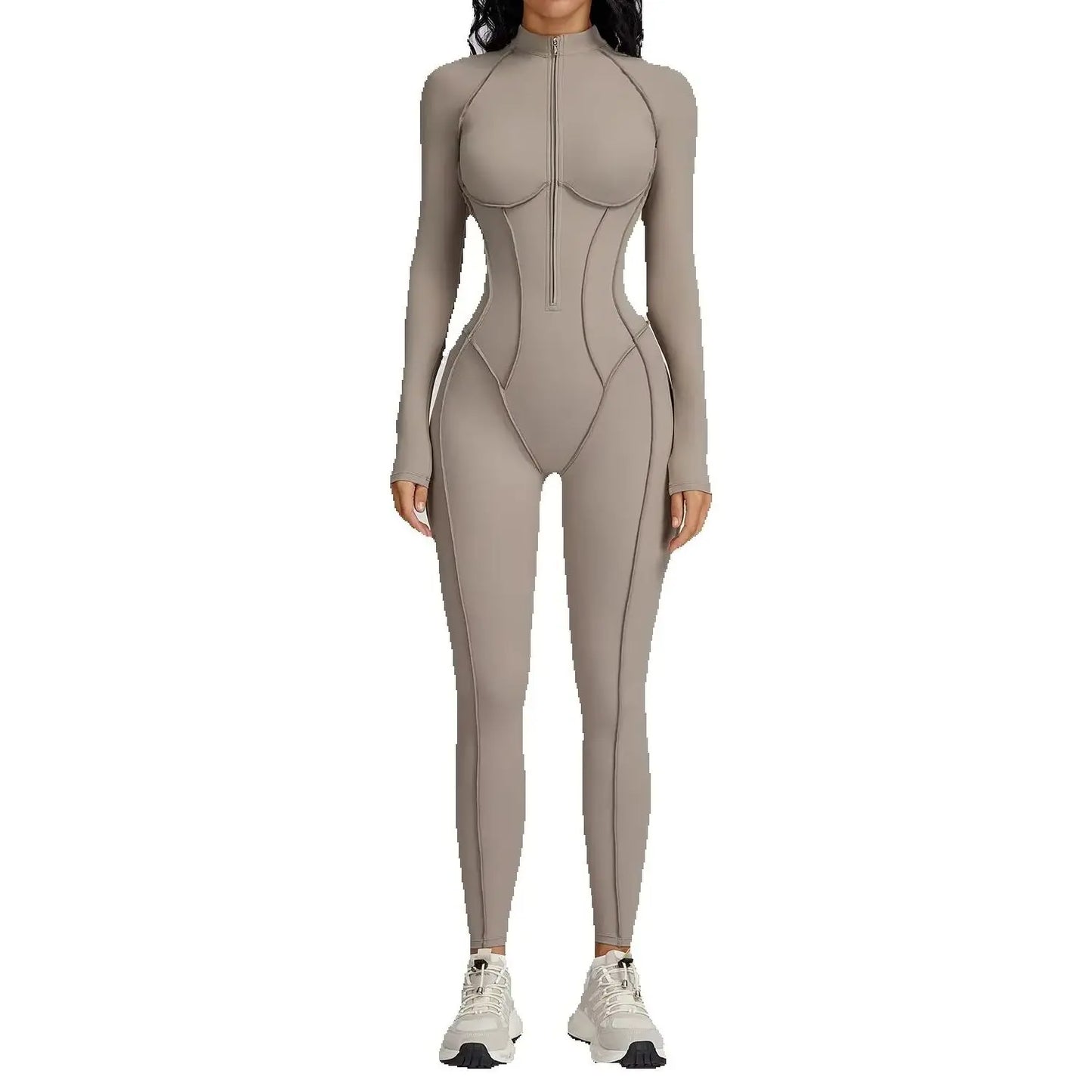 BodyFlow Combinaison Sport Femme – Design Sculptant, Col Montant Zippé, Performance & Élégance