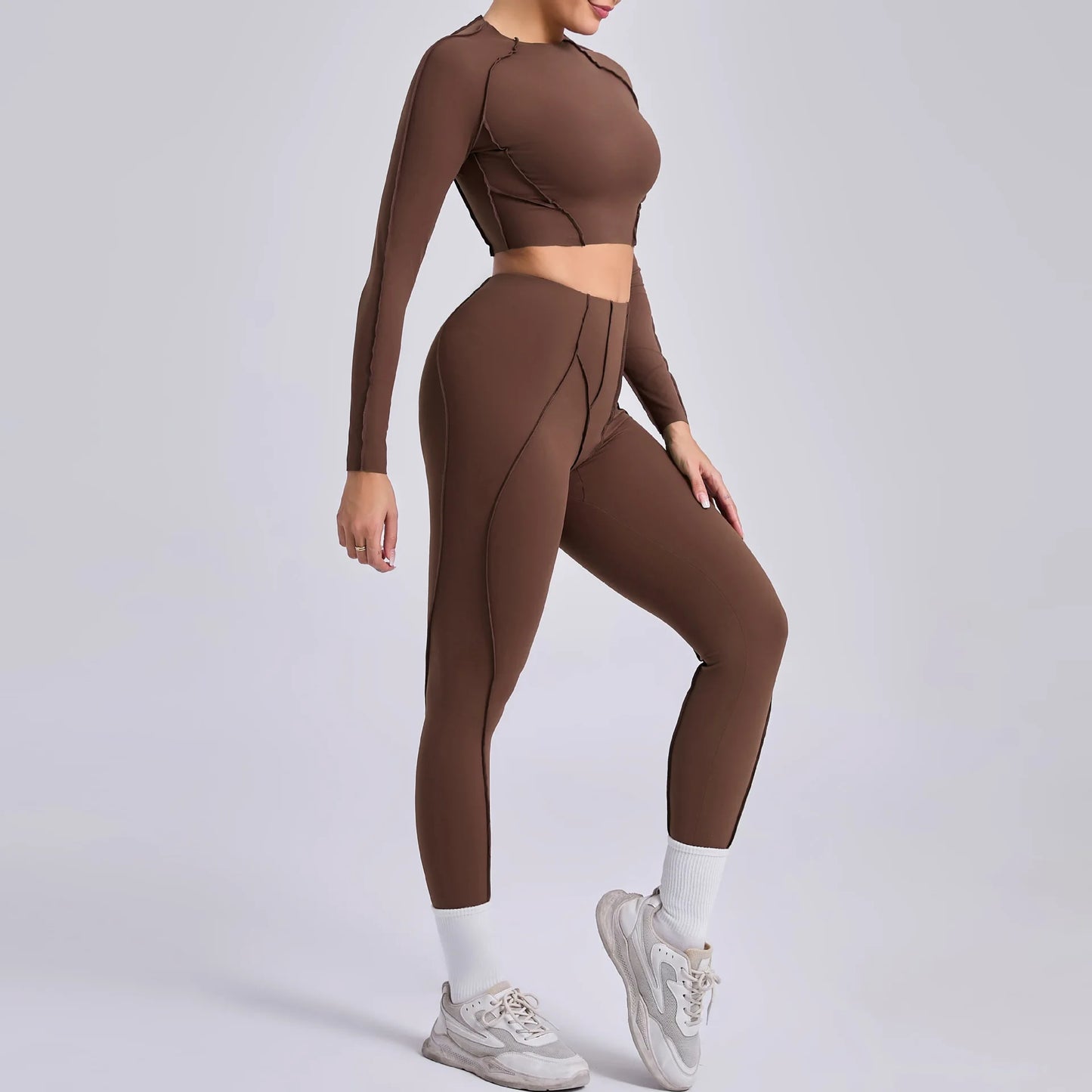 2-teiliges Yoga-Set für Damen, Push-up-Leggings und langärmeliger Sport-BH, Fitness und Training