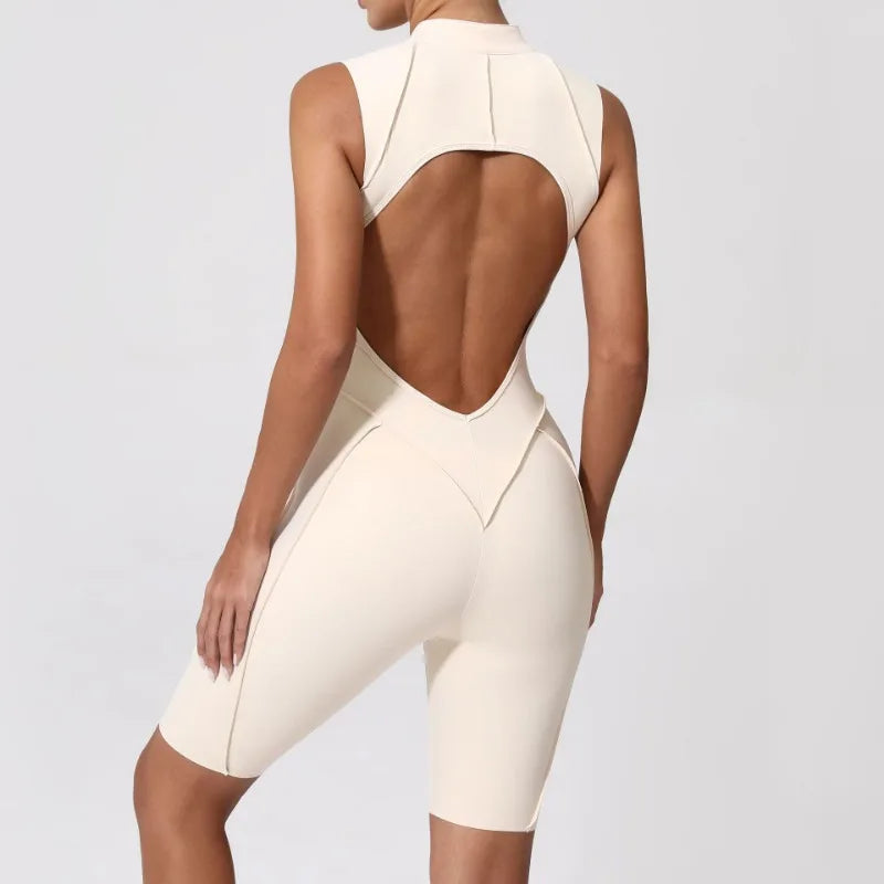 Women's One-Piece Tracksuit, Open Back &amp; Zip, Yoga and Fitness 