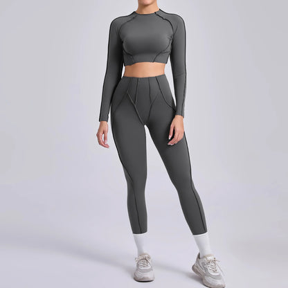 2-teiliges Yoga-Set für Damen, Push-up-Leggings und langärmeliger Sport-BH, Fitness und Training