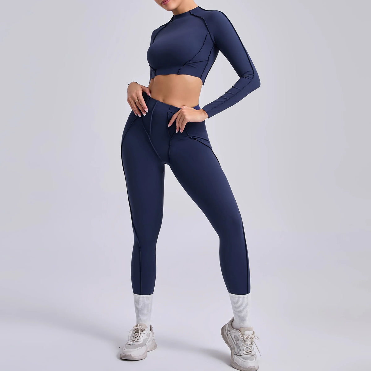 2-teiliges Yoga-Set für Damen, Push-up-Leggings und langärmeliger Sport-BH, Fitness und Training