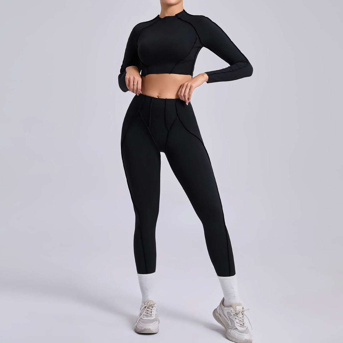 2-teiliges Yoga-Set für Damen, Push-up-Leggings und langärmeliger Sport-BH, Fitness und Training