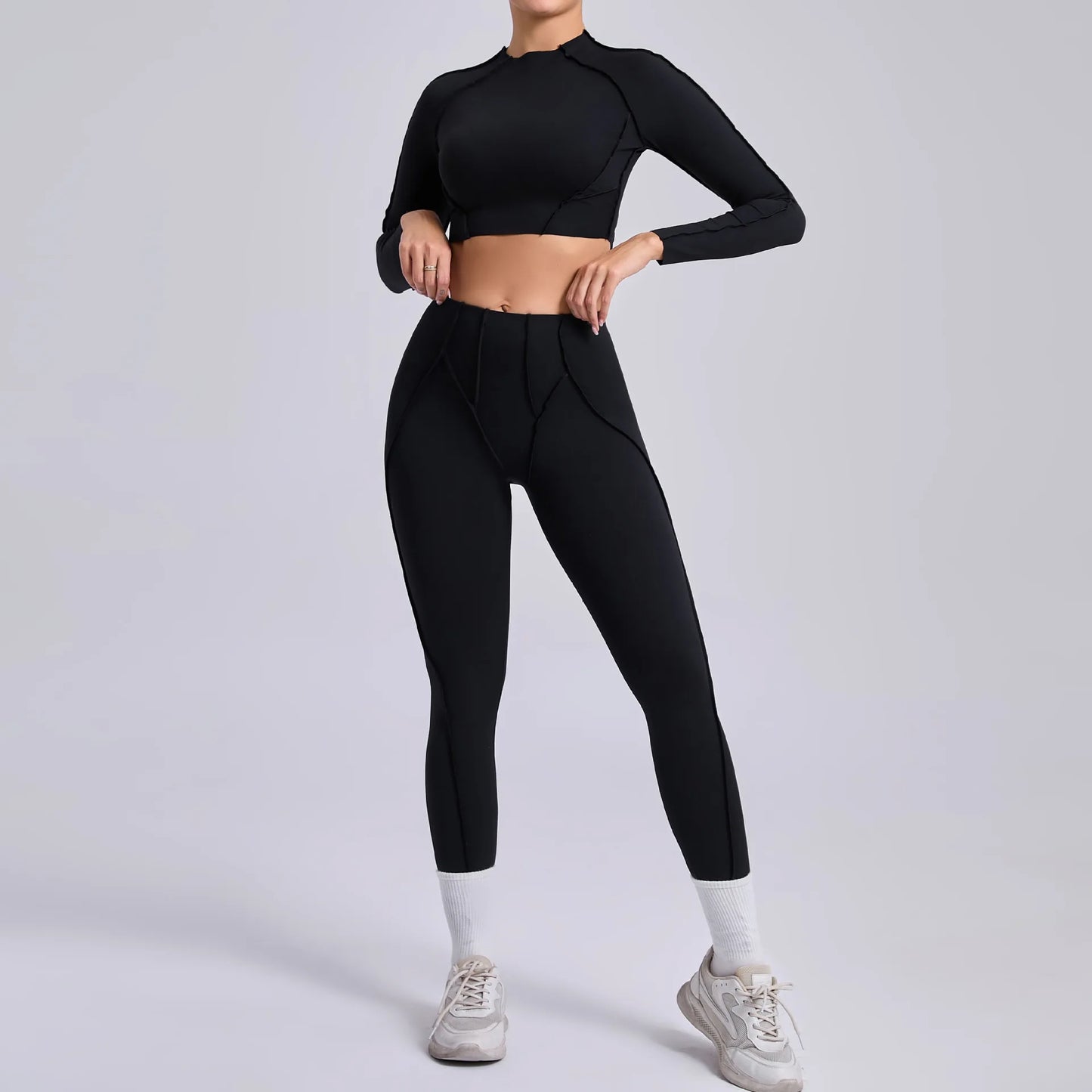 2-teiliges Yoga-Set für Damen, Push-up-Leggings und langärmeliger Sport-BH, Fitness und Training