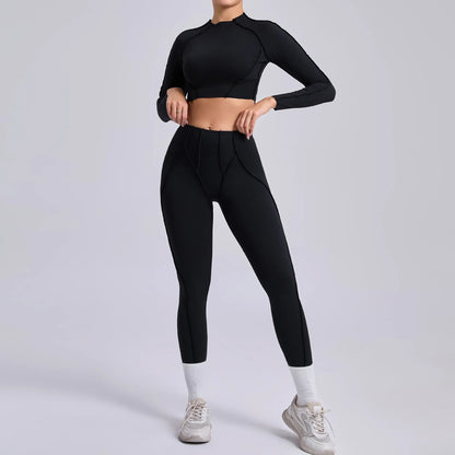 2-teiliges Yoga-Set für Damen, Push-up-Leggings und langärmeliger Sport-BH, Fitness und Training