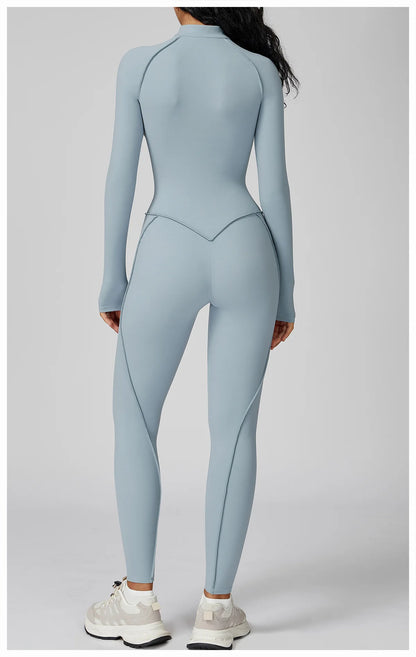 BodyFlow Combinaison Sport Femme – Design Sculptant, Col Montant Zippé, Performance & Élégance