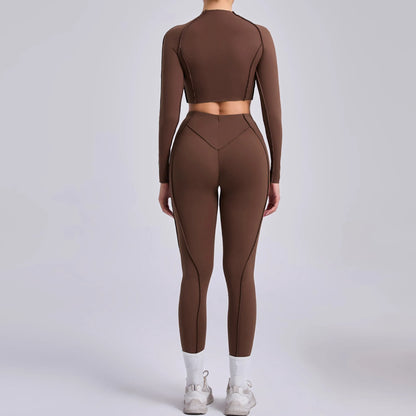 2-teiliges Yoga-Set für Damen, Push-up-Leggings und langärmeliger Sport-BH, Fitness und Training