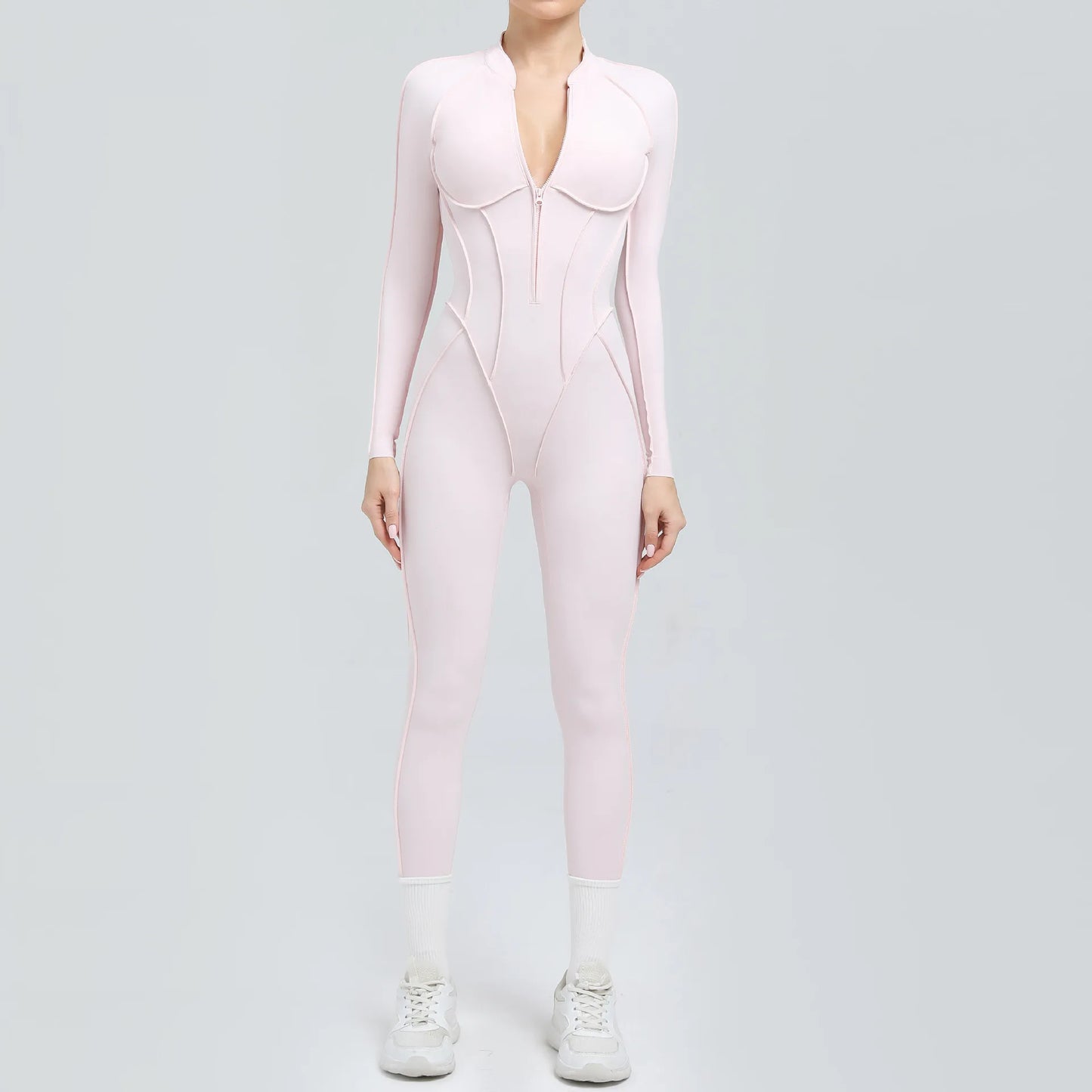 Women's One-Piece Tracksuit, Open Back &amp; Zip, Yoga and Fitness 