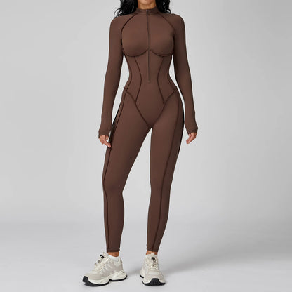 BodyFlow Combinaison Sport Femme – Design Sculptant, Col Montant Zippé, Performance & Élégance