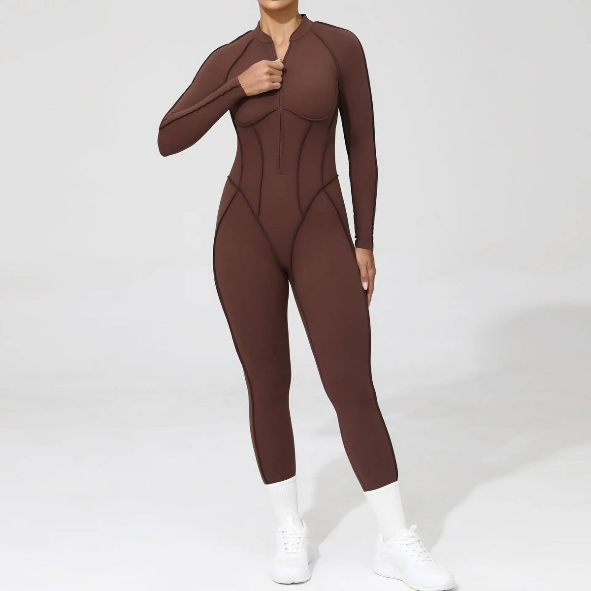 Women's One-Piece Tracksuit, Open Back & Zip, Yoga and Fitness 