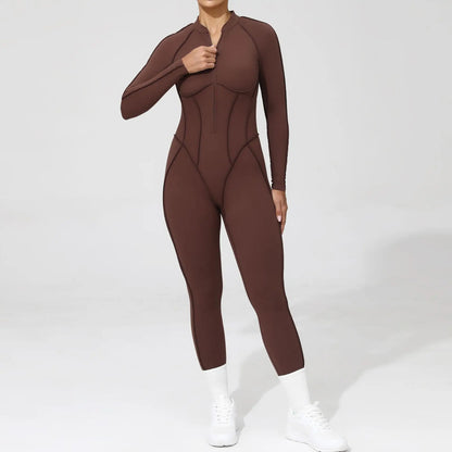 Women's One-Piece Tracksuit, Open Back &amp; Zip, Yoga and Fitness 