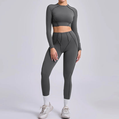 2-teiliges Yoga-Set für Damen, Push-up-Leggings und langärmeliger Sport-BH, Fitness und Training
