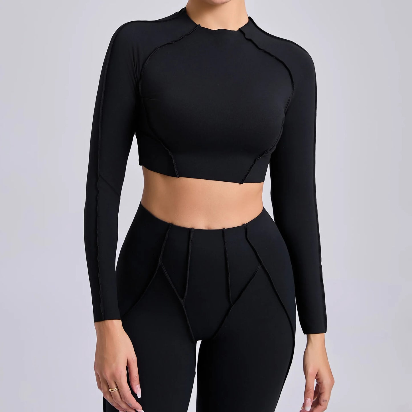 2-teiliges Yoga-Set für Damen, Push-up-Leggings und langärmeliger Sport-BH, Fitness und Training